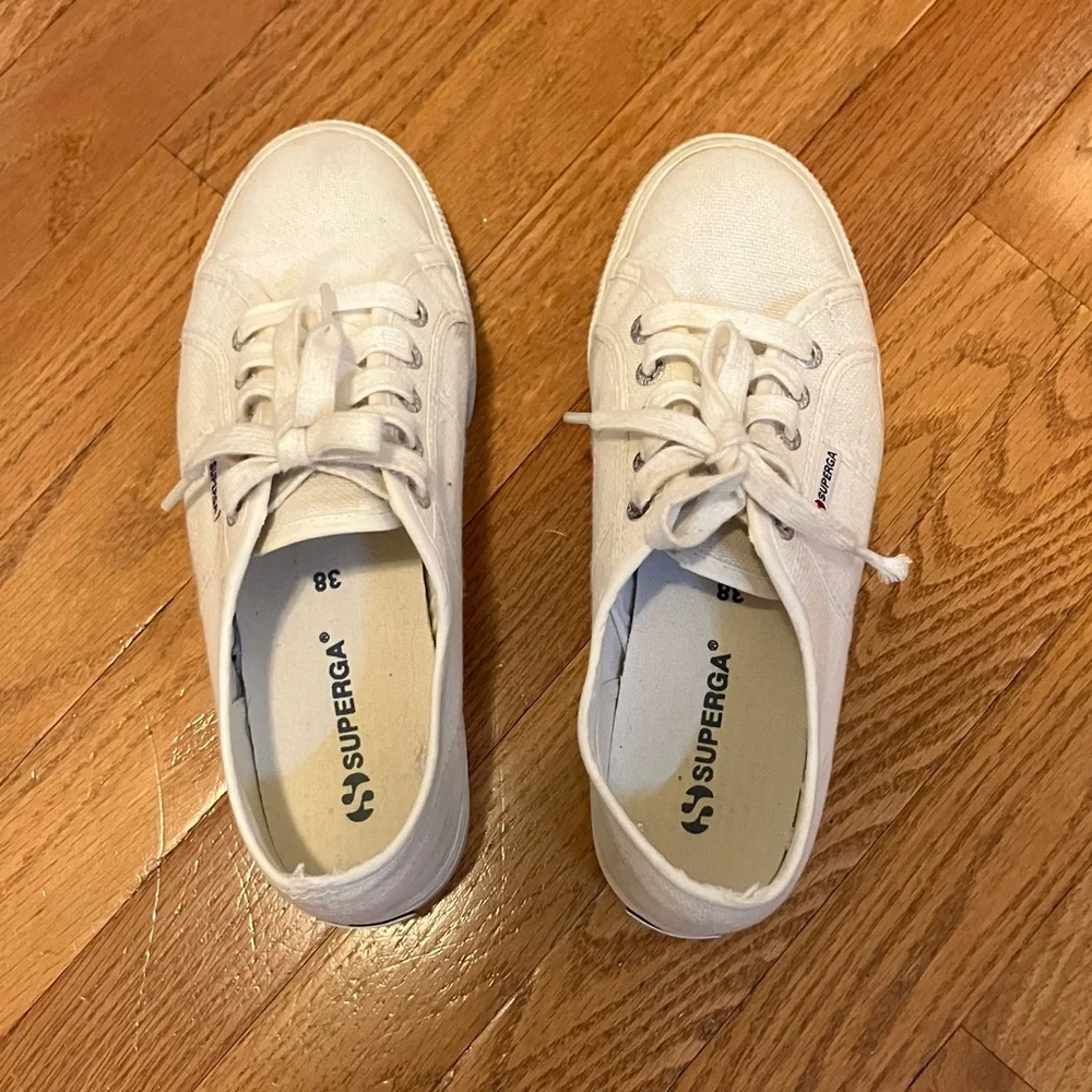 Superga White Platform Lace-Up Sneakers